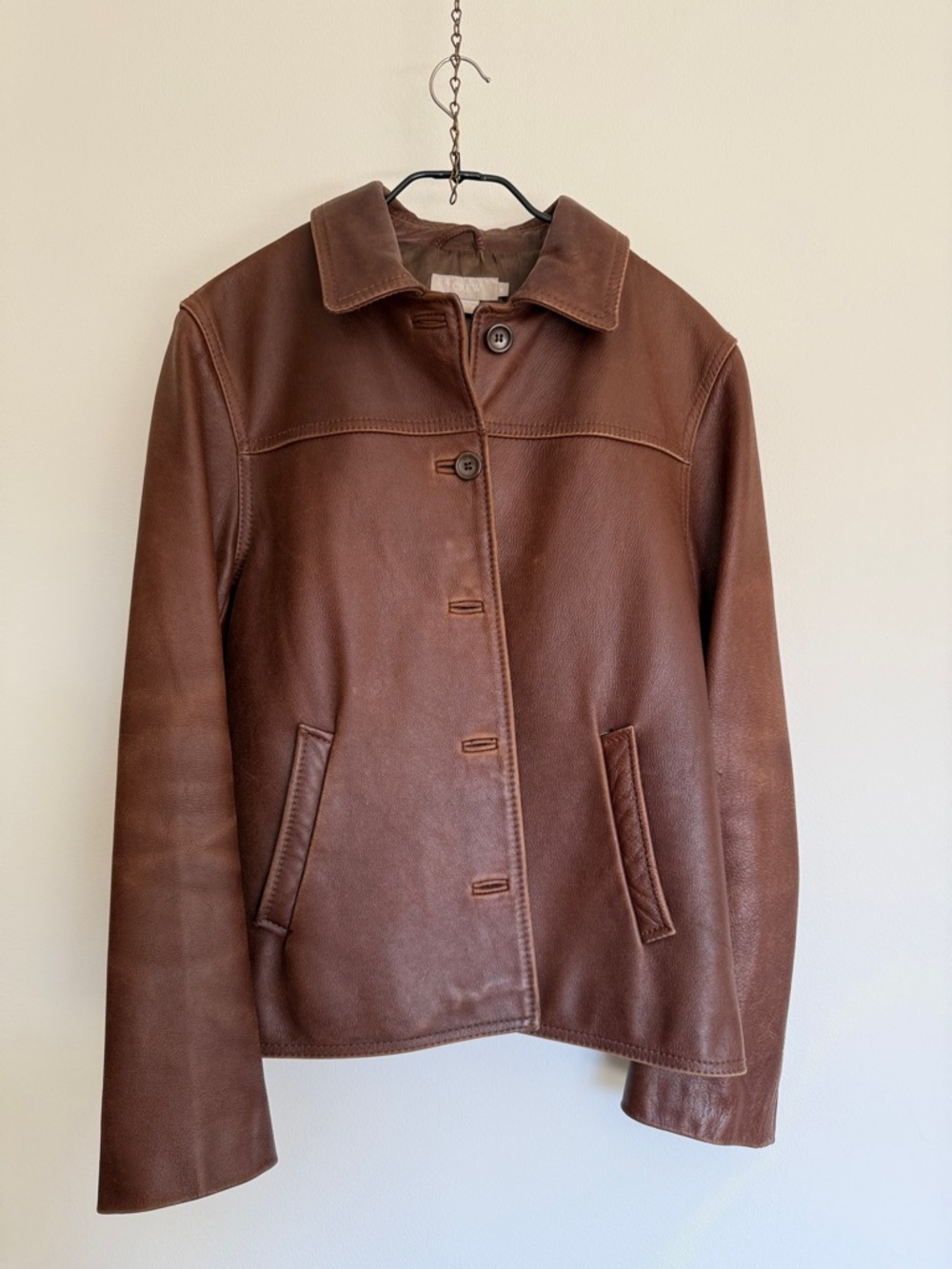 Vintage J. Crew Chestnut Brown Leather Button-Front Jacket